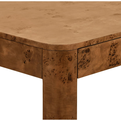 Jett Square Two Drawer Curved Corner Game Table by Worlds Away in dark burl. Made from solid wood, mdf in a modern style.