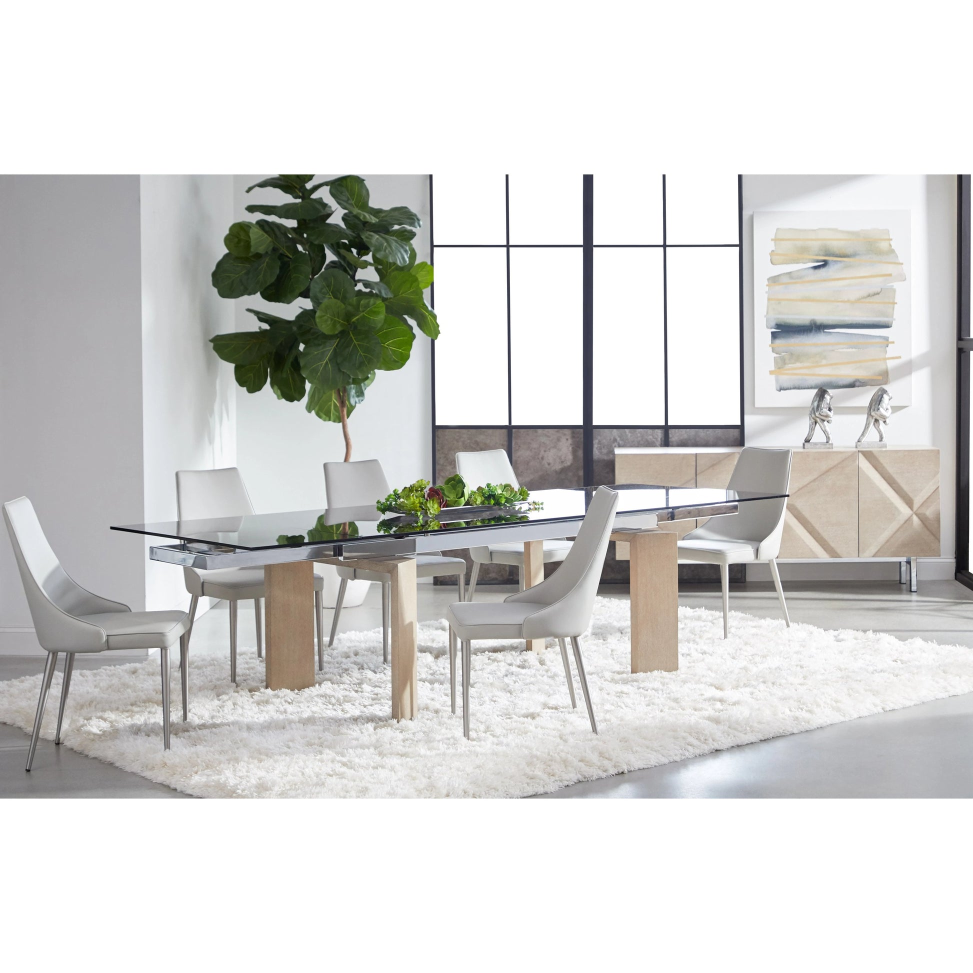Jett Dining Table by Essentials For Living in natural gray, smoke gray. Made from solid ash, ash veneer, tempered glass in a modern style.