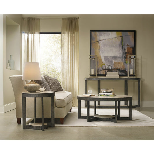 Mill Valley End Table by Hooker Furniture in grey. Made from travertine marble, metal in a modern style.