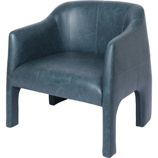 Bradford Chair by Global Views in navy leather. Made from rubberwood, wood, italian leather in a traditional style.