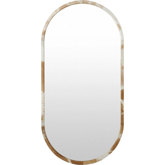 Brindle Mirror by Global Views in natural. Made from cow hair-on-hide, clear glass mirror in a transitional style.