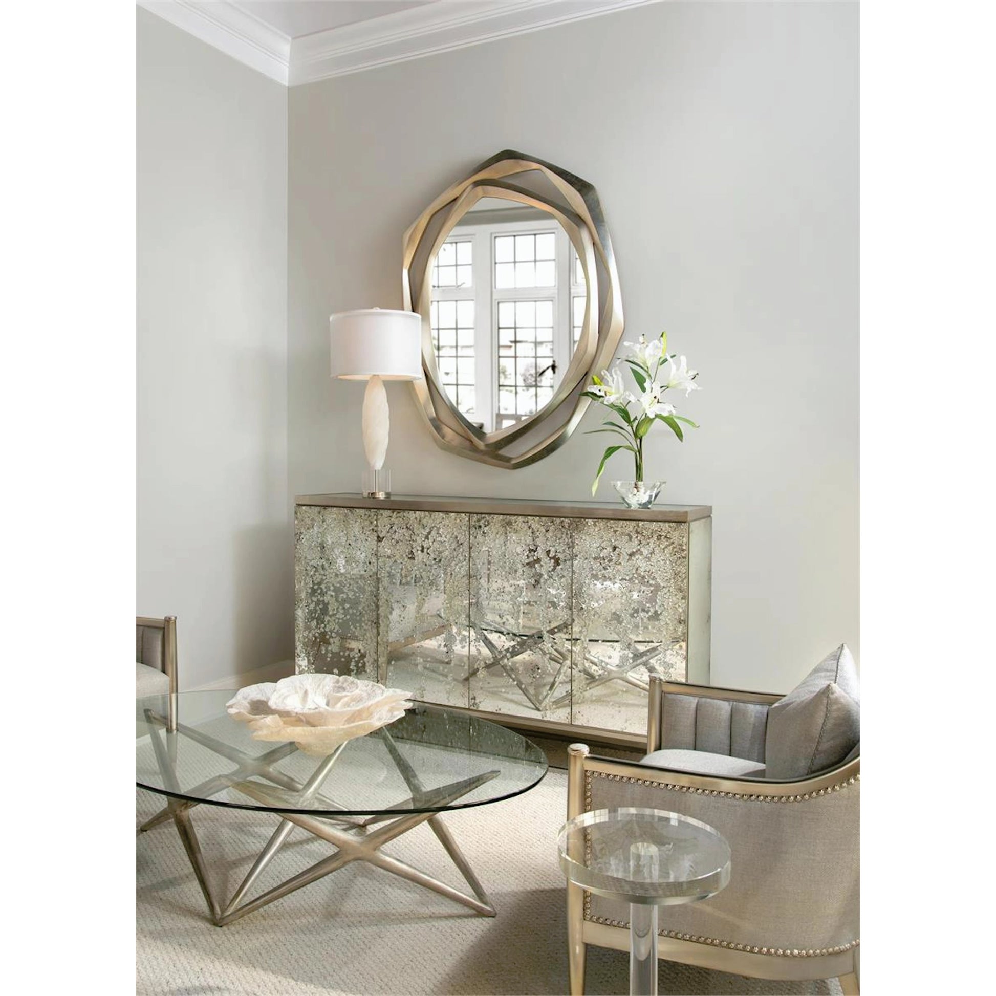Round Crystal Martini Table by John-Richard in natural. Made from crystal in a modern style.