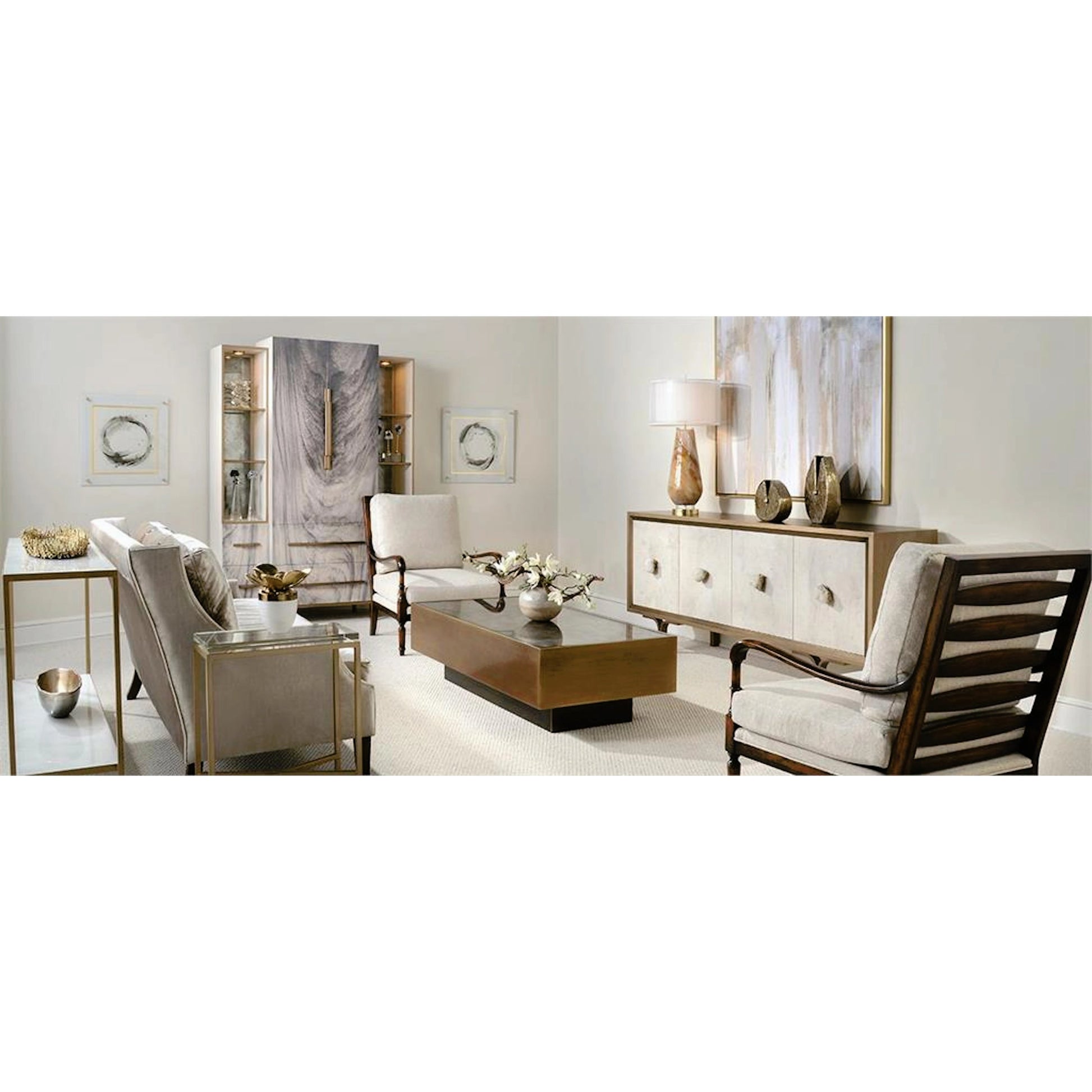 Glass Block Side Table by John-Richard in gold. Made from glass, iron in a modern style.
