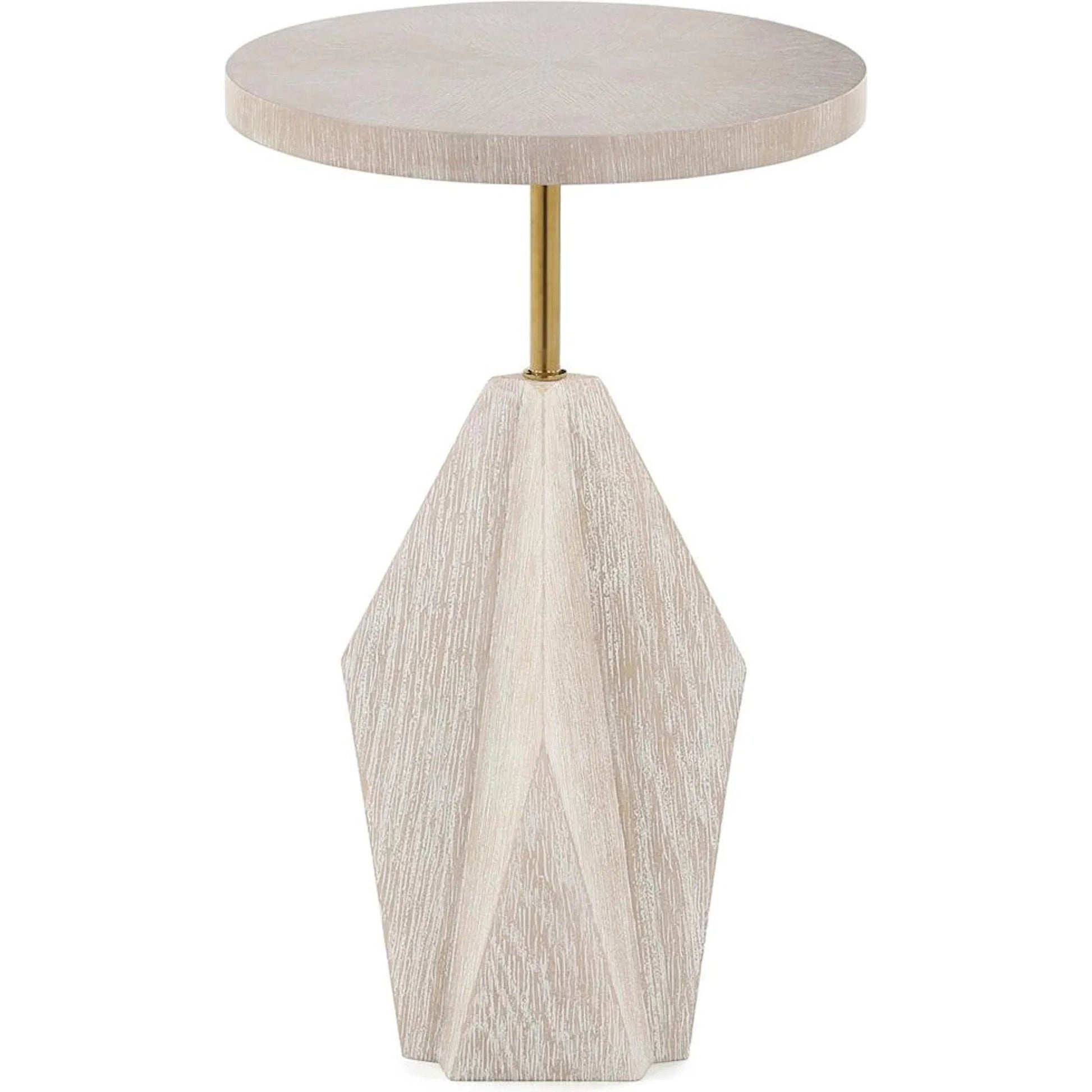 Brynna Side Table by John-Richard in light brown and grey washed, polished stainless steel. Made from oak wood, steel in a transitional style.