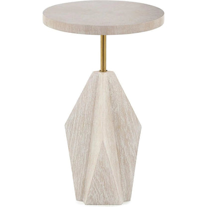 Brynna Side Table by John-Richard in light brown and grey washed, polished stainless steel. Made from oak wood, steel in a transitional style.