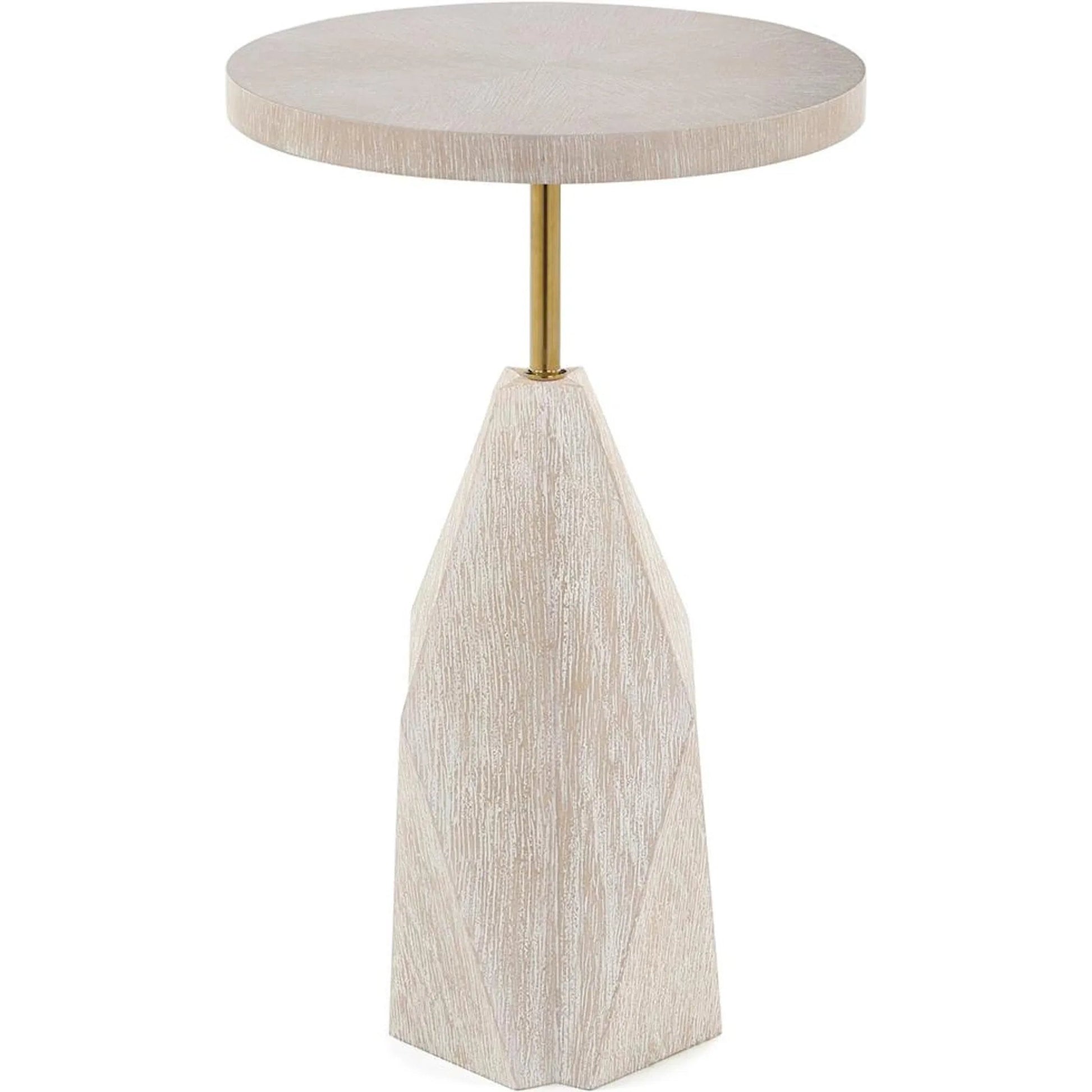 Brynna Side Table by John-Richard in light brown and grey washed, polished stainless steel. Made from oak wood, steel in a transitional style.
