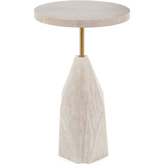 Brynna Side Table by John-Richard in light brown and grey washed, polished stainless steel. Made from oak wood, steel in a unique style.