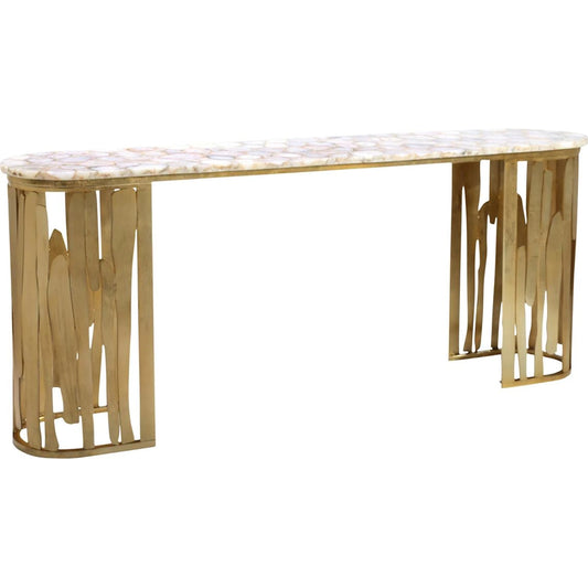 Manchette Console Table by John-Richard in white agate, bronze. Made from unique in a unique style.