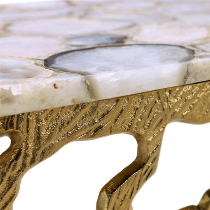 Vita Console Table by John-Richard in soft white, gray agate, brass. Made from unique in a modern style.