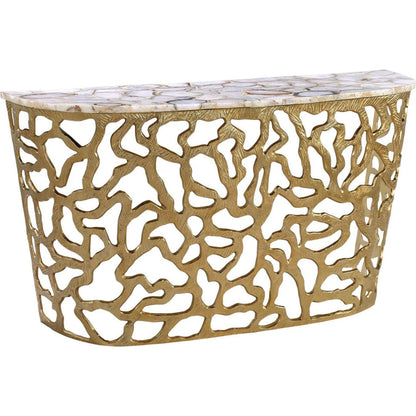 Vita Console Table by John-Richard in soft white, gray agate, brass. Made from unique in a modern style.