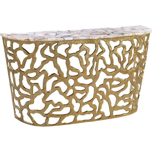 Vita Console Table by John-Richard in soft white, gray agate, brass. Made from unique in a unique style.