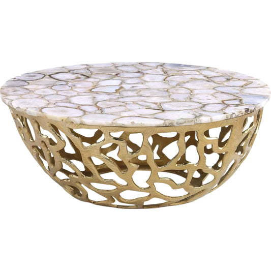 Vita Cocktail Table by John-Richard in soft white, gray agate, brass. Made from unique in a unique style.