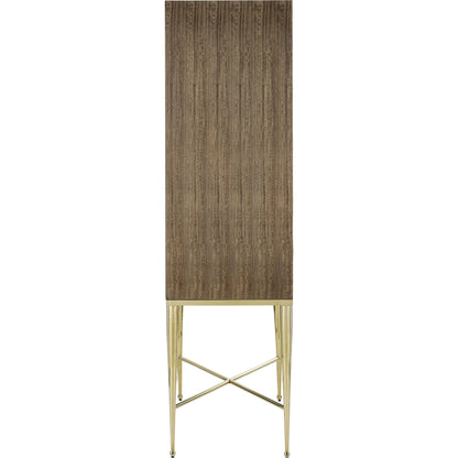 Colette Bar Cabinet by Currey and Company in tawny brown, polished brass, mirror, natural, clear, rose. Made from figured eucalyptus, stainless steel, glass, marble, faux velvet in a modern style.