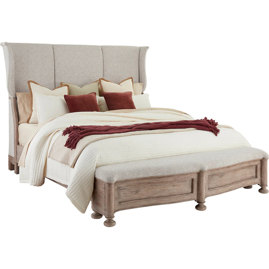 Higgins Street King Upholstered Bed by Pulaski Furniture in brown and woodland stone. Made from unique in a unique style.