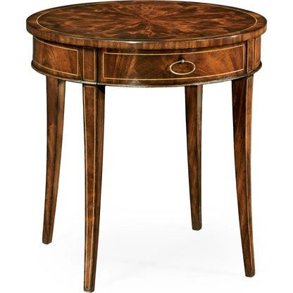 Buckingham Round Mahogany Side Table by Jonathan Charles in brown and light antique mahogany. Made from acacia in a traditional style.