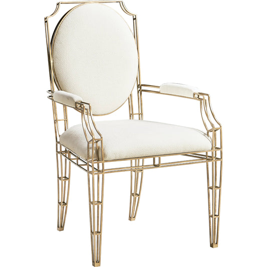 001 SI-2186343 | Primary Silo | Xo Arm Chair by Jonathan Charles in white and bronze. Made from stainless steel, foam, fabric in a traditional style.