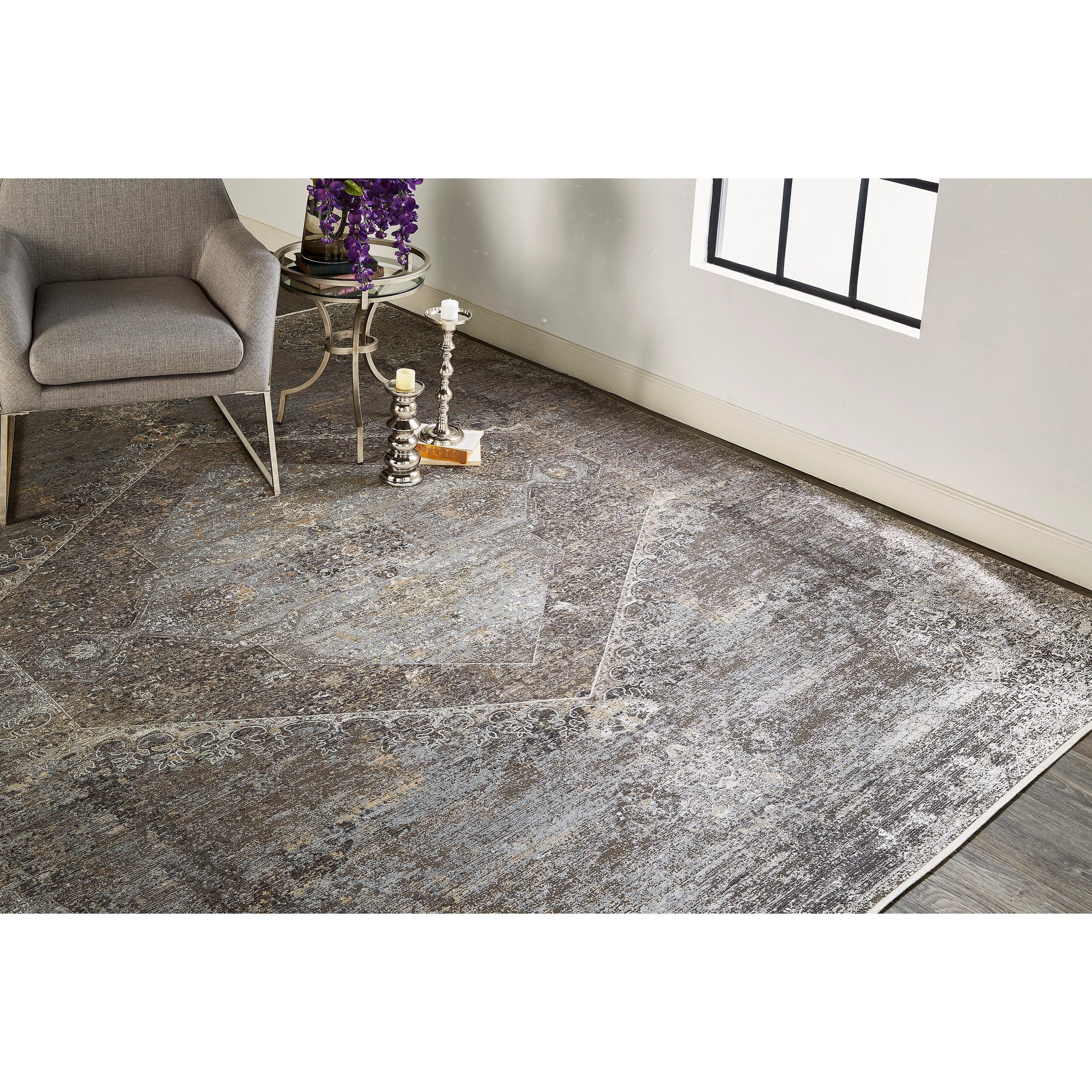 Sarrant Transitional Rug - 3963F by Feizy in gray, silver, ivory. Made from viscose, polyester in a unique style.