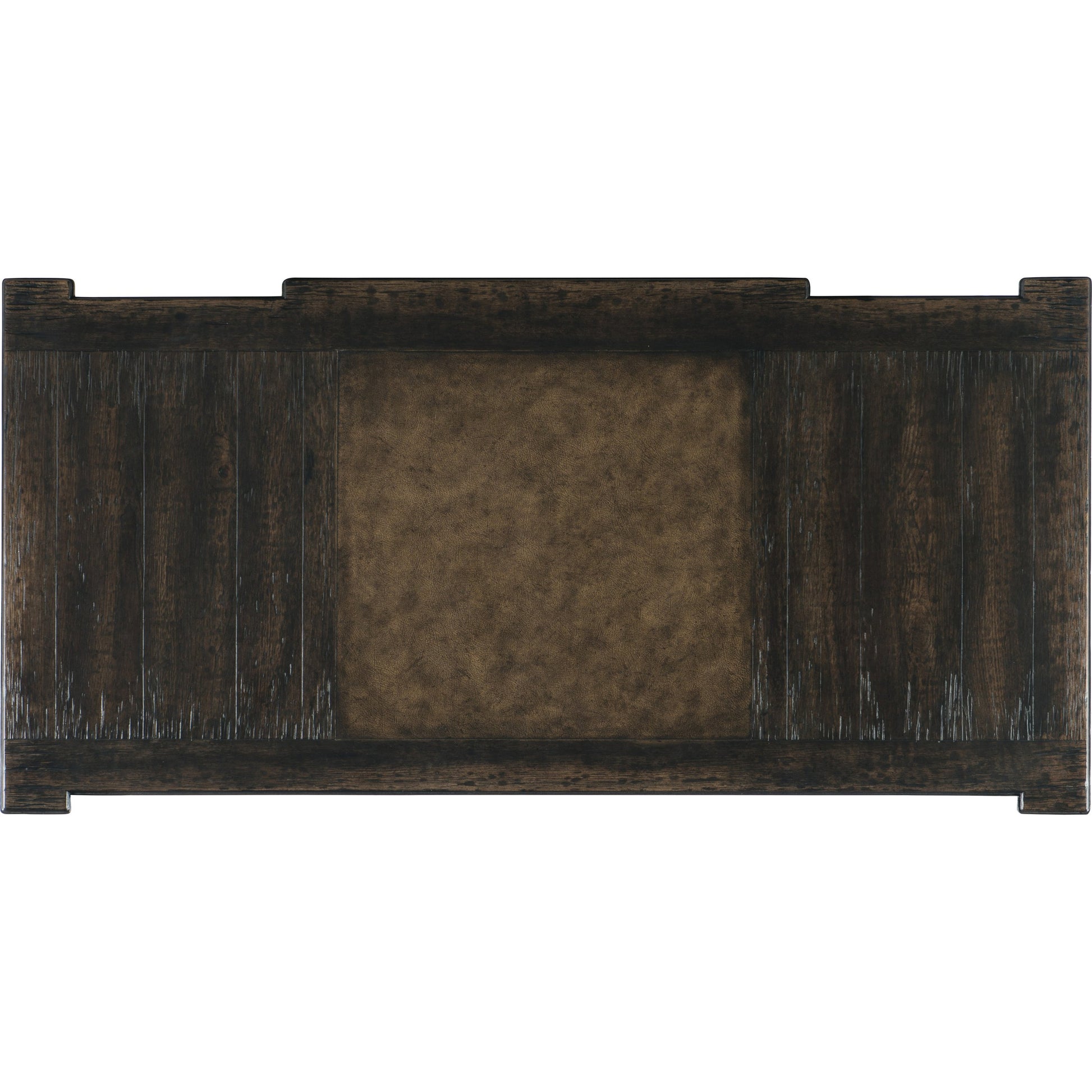 La Grange San Felipe Executive Desk by Hooker Furniture in dark antiqued hickory. Made from pecky hickory veneer, leather, solid-wood edge top in a unique style.