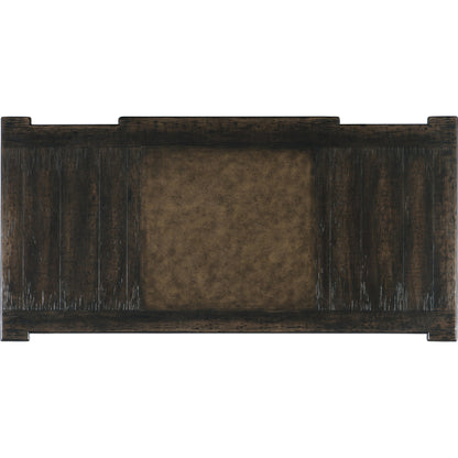 La Grange San Felipe Executive Desk by Hooker Furniture in dark antiqued hickory. Made from pecky hickory veneer, leather, solid-wood edge top in a unique style.