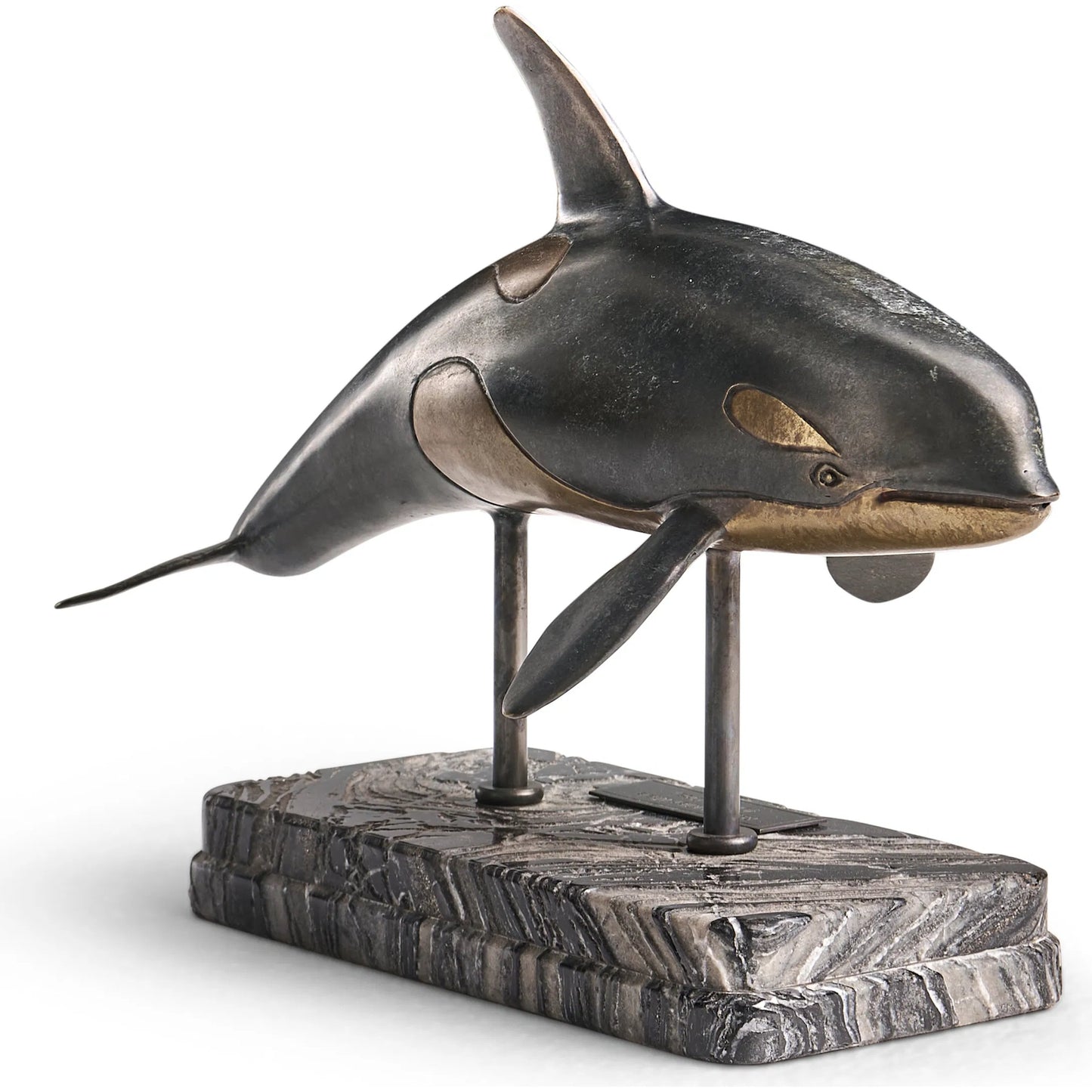 003 SI-2535727 | Additional Silo | Killer Whale Bronze Statue with Marble Base by Jonathan Charles in dark rustic waxed bronze. Made from main brass in a unique style.