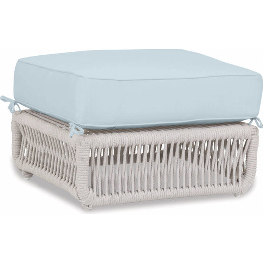 Dana Outdoor Rope Ottoman in Linen by Sunset West in whites/creams/beiges. Made from olefin rope in a coastal style.