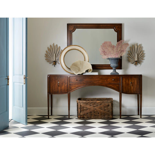 Charleston Console Table by Hooker Furniture in maraschino cherry. Made from cherry veneers, walnut inlay in a transitional style.
