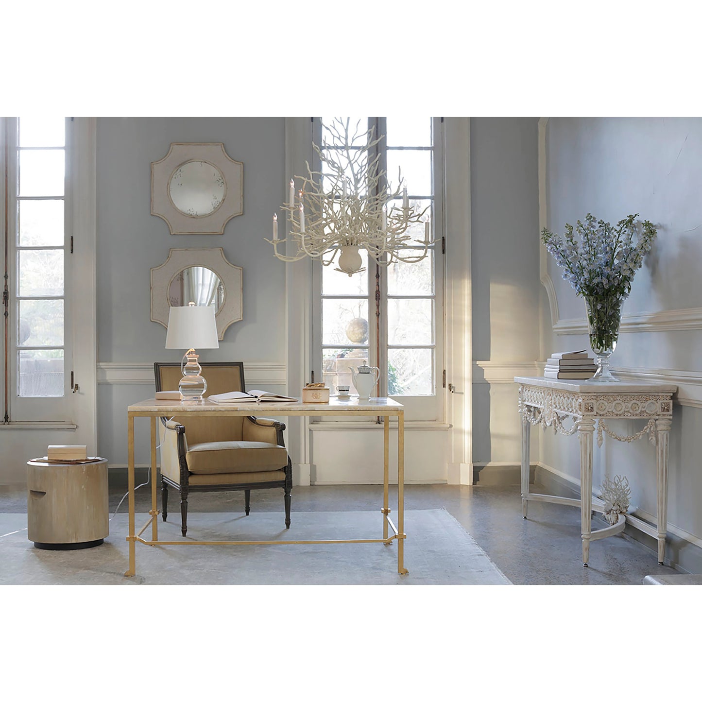 006 S-223754 | Closeup | Seaward Chandelier by Currey and Company in white coral, natural sand. Made from wrought iron in a coastal style.