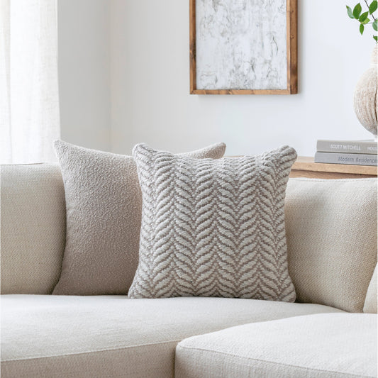Jhansi Pillow - 479657 by Surya in ivory, pearl, ash. Made from front: 80% wool, 20% viscose, back: 100% cotton in a modern style.