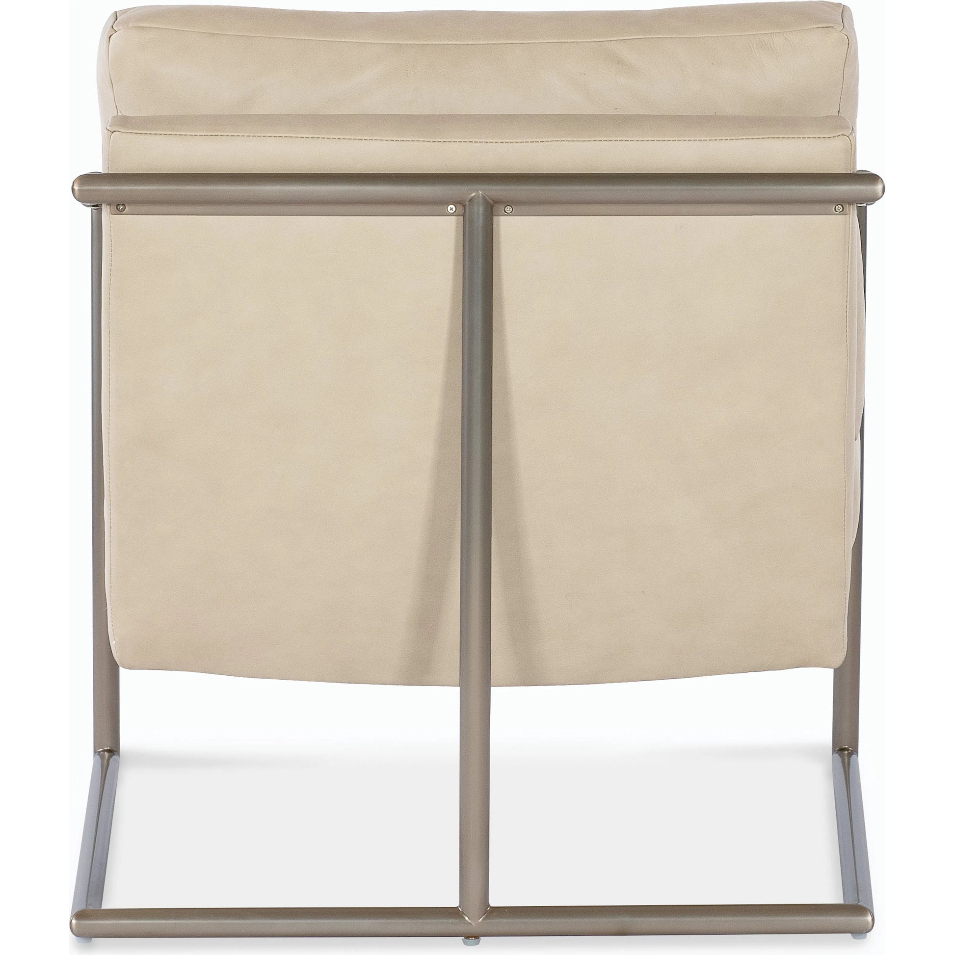 Moody Metal Chair by Hooker Furniture in beige. Made from leather and polished stainless steel in a modern style.