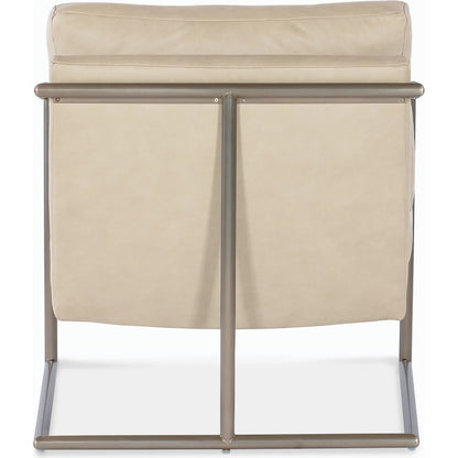 Moody Metal Chair by Hooker Furniture in beige. Made from leather and polished stainless steel in a modern style.