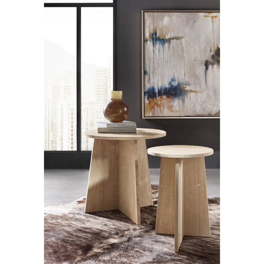 Melange Cirque Spot Table by Hooker Furniture in beige, white. Made from travertine xalapa honed stone in a unique style.