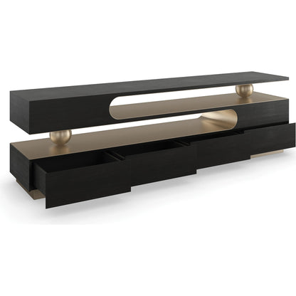 Harmony Console Table by Caracole in lucent bronze metallic, modern walnut. Made from poplar, walnut in a unique style.