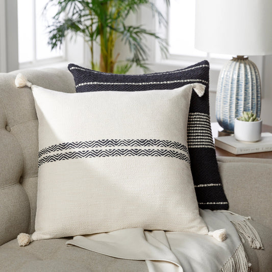 Josie Pillow - 25936 by Surya in cream, black. Made from 100% cotton in a eclectic & global style.