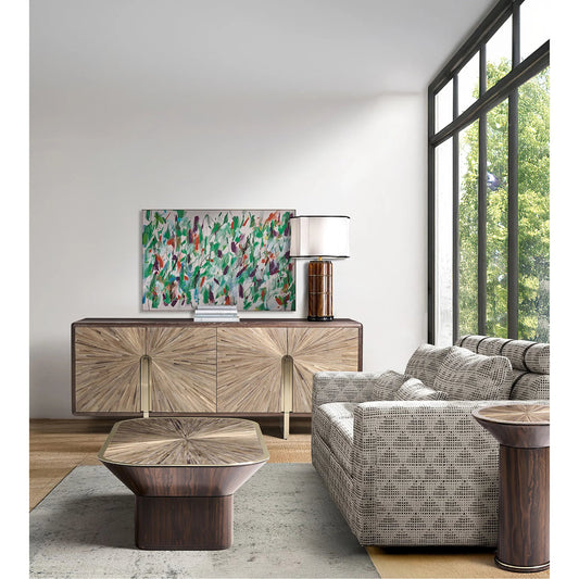 Terra Pedestal Cocktail Table by Jonathan Charles in natural straw. Made from main straw in a unique style.