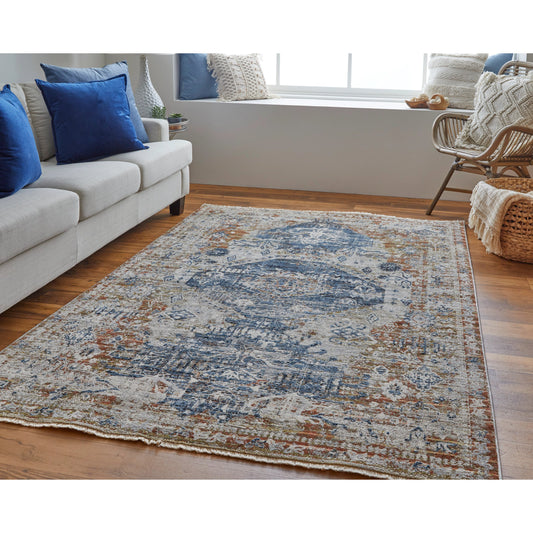 Kaia Transitional Rug - 39HWF by Feizy in ivory, orange, blue. Made from 73% polypropylene, 15% viscose, 12% polyester in a unique style.