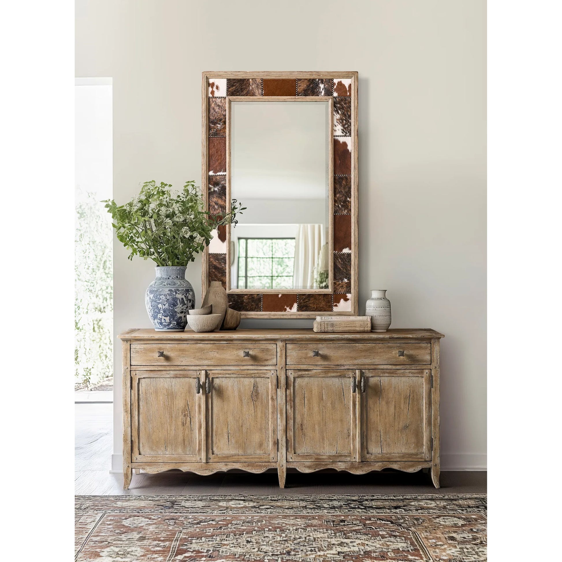 Caldera Sideboard by Jonathan Charles in light spain painted walnut. Made from main acacia veneer in a unique style.