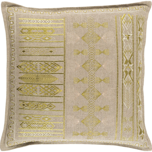 Jizera Pillow - 10144 by Surya in tan, lime, khaki, beige. Made from front: 100% linen, back: 100% cotton in a eclectic & global style.