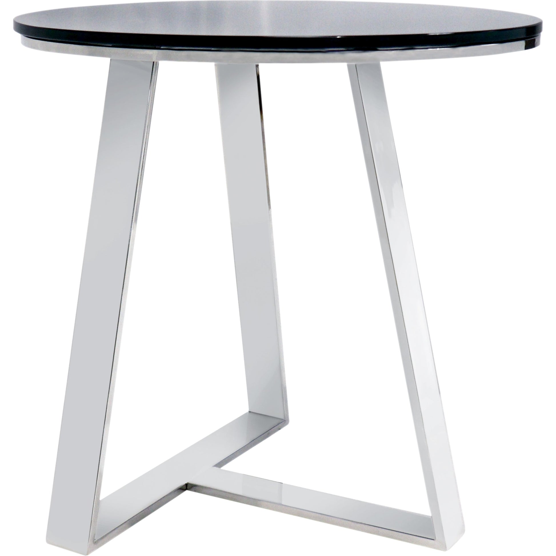 Luxe End Table by Pasargad Home in chrome and black. Made from glass, steel in a modern style.