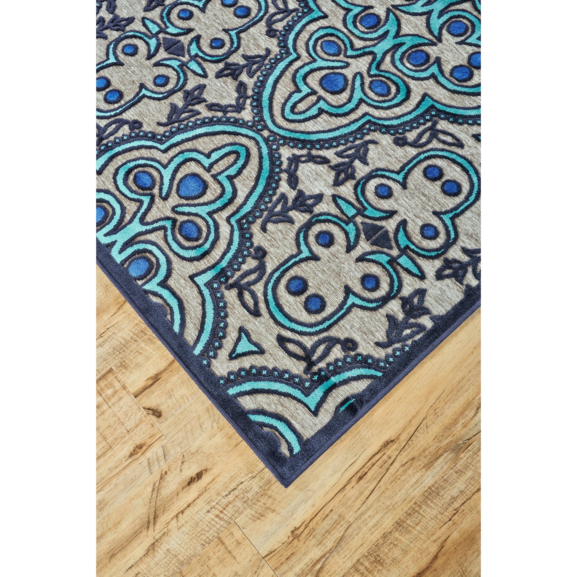Saphir Callo Damask Rug - 3262F by Feizy in tan, taupe, blue. Made from unique in a unique style.