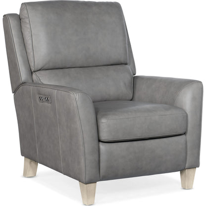 Dunes Power Recliner by Hooker Furniture in aline light gray. Made from leather in a traditional style.