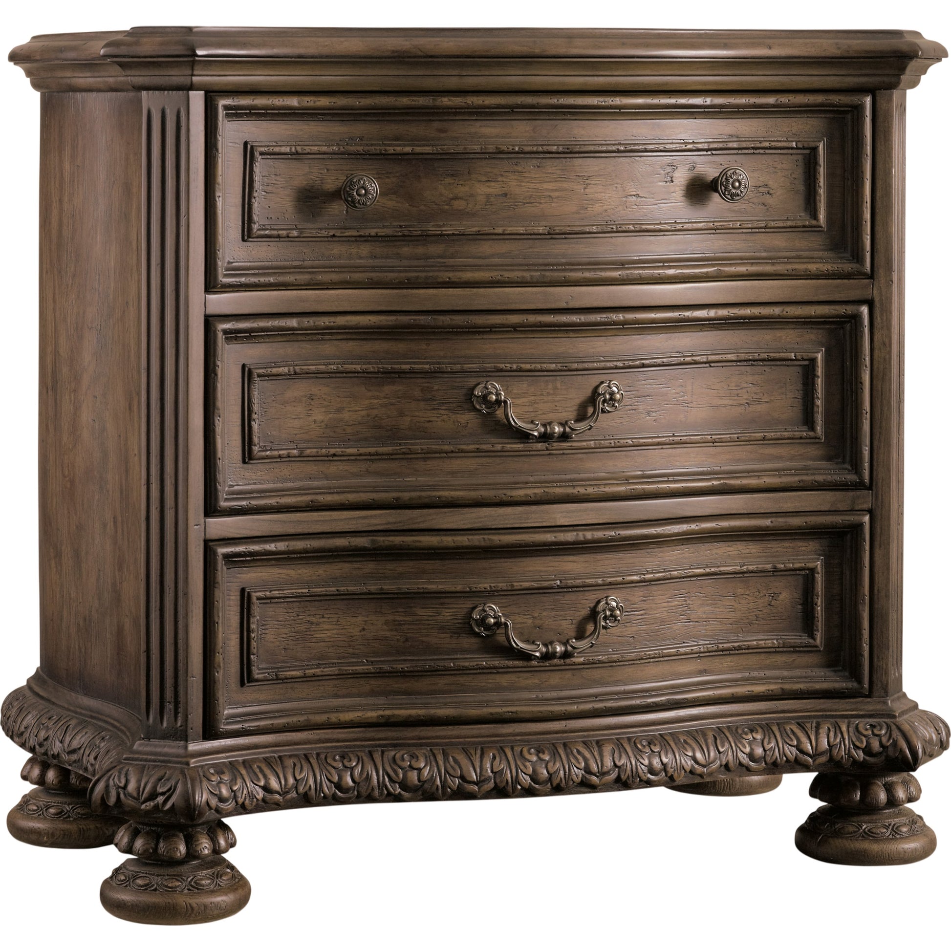 Rhapsody Nightstand by Hooker Furniture in rustic walnut. Made from pecan veneers in a traditional style.