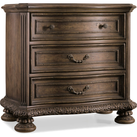 Rhapsody Nightstand by Hooker Furniture in rustic walnut. Made from pecan veneers in a traditional style.