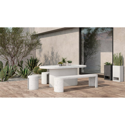 Lyon Outdoor Dining Table by Moe's Home Collection in light grey. Made from concrete, terrazzo, foam core with metal bar reinforcement in a modern style.