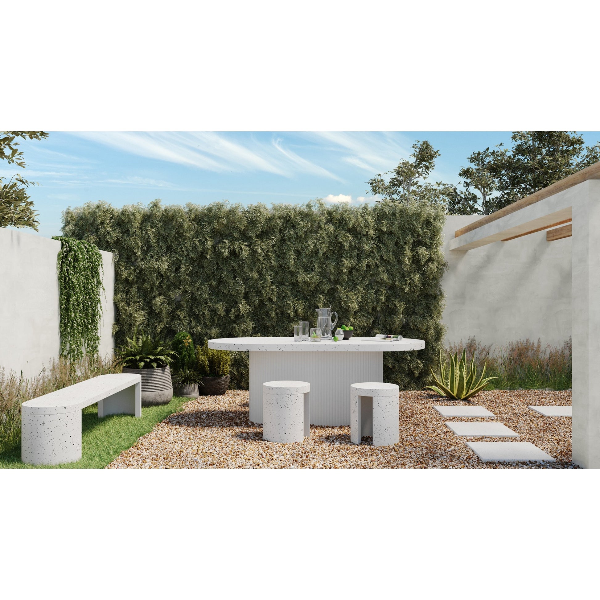 Lyon Outdoor Bench by Moe's Home Collection in terrazzo- greystone. Made from cement, terrazzo in a modern style.