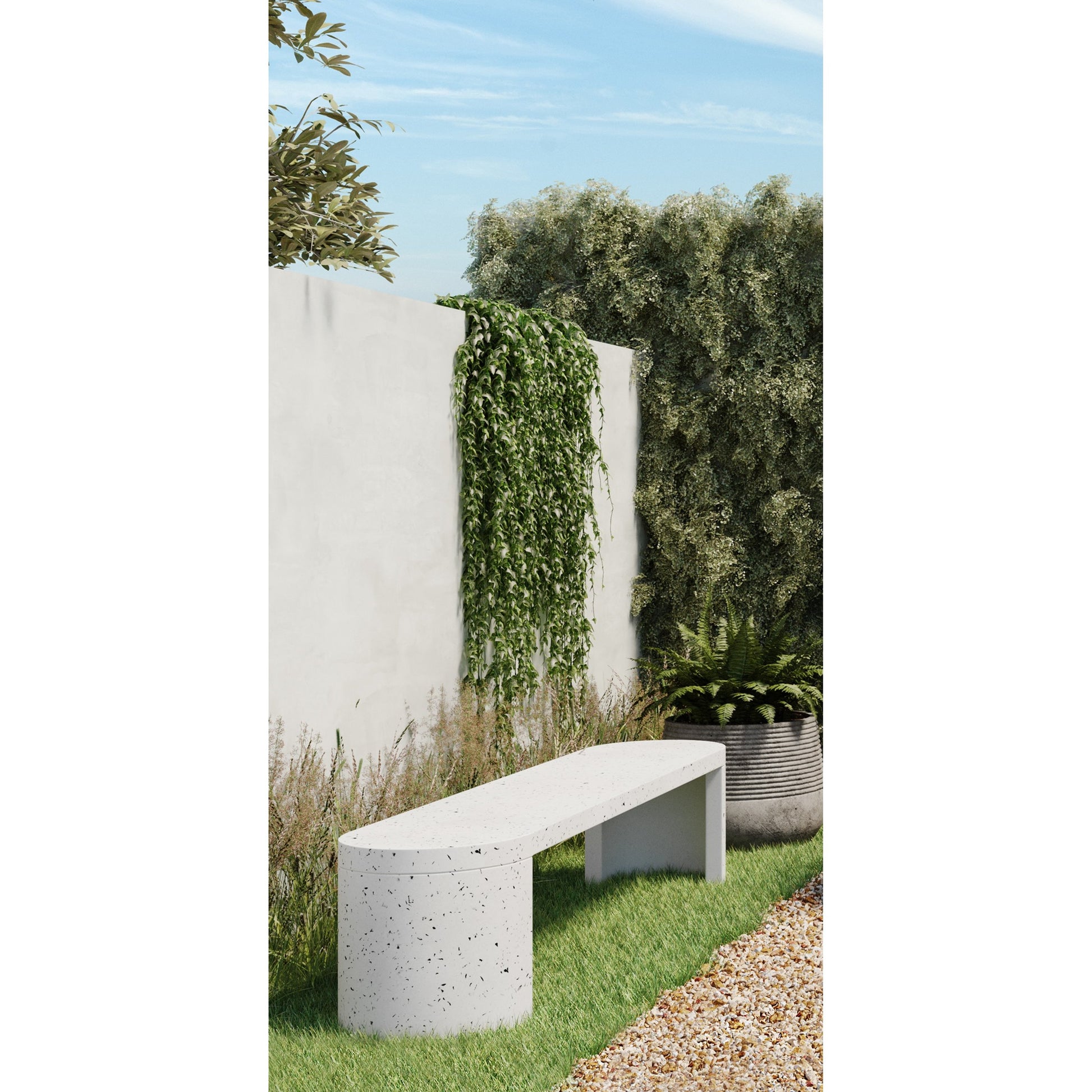 Lyon Outdoor Bench by Moe's Home Collection in terrazzo- greystone. Made from cement, terrazzo in a modern style.
