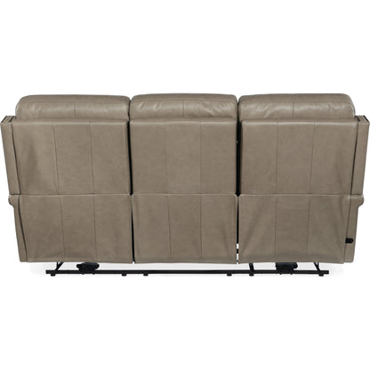 Vaughn Zero Gravity Sofa by Hooker Furniture in shattered stone. Made from leather in a traditional style.