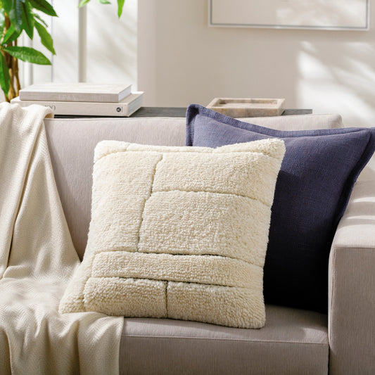 Jakob Pillow - 481429 by Surya in cream, black. Made from front: 80% wool, 20% cotton, back: 100% cotton in a modern style.