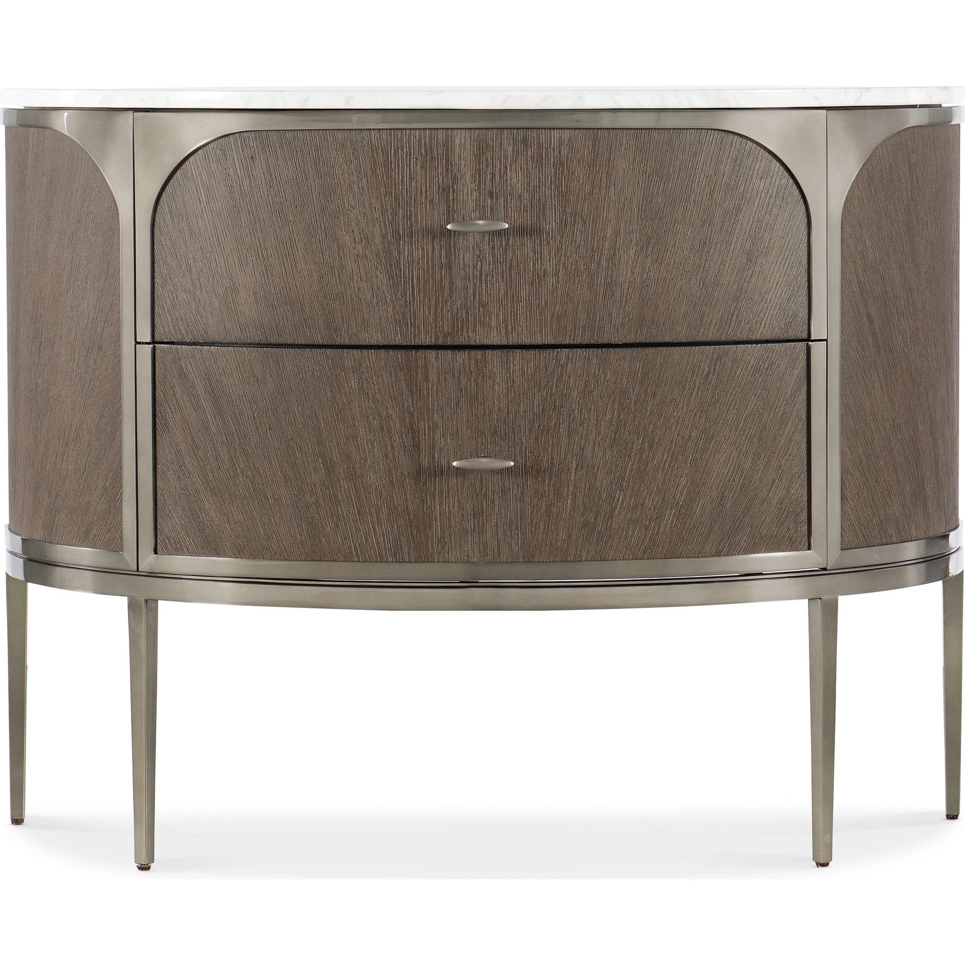 Modern Mood Two Drawer Nightstand by Hooker Furniture. Made from oak veneers, metal, marble in a modern style.