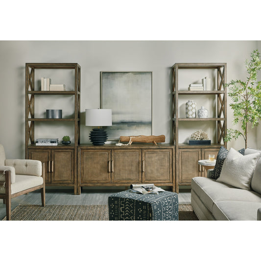 Sundance Entertainment Pier by Hooker Furniture in cliffside. Made from pecan veneers, rattan in a traditional style.