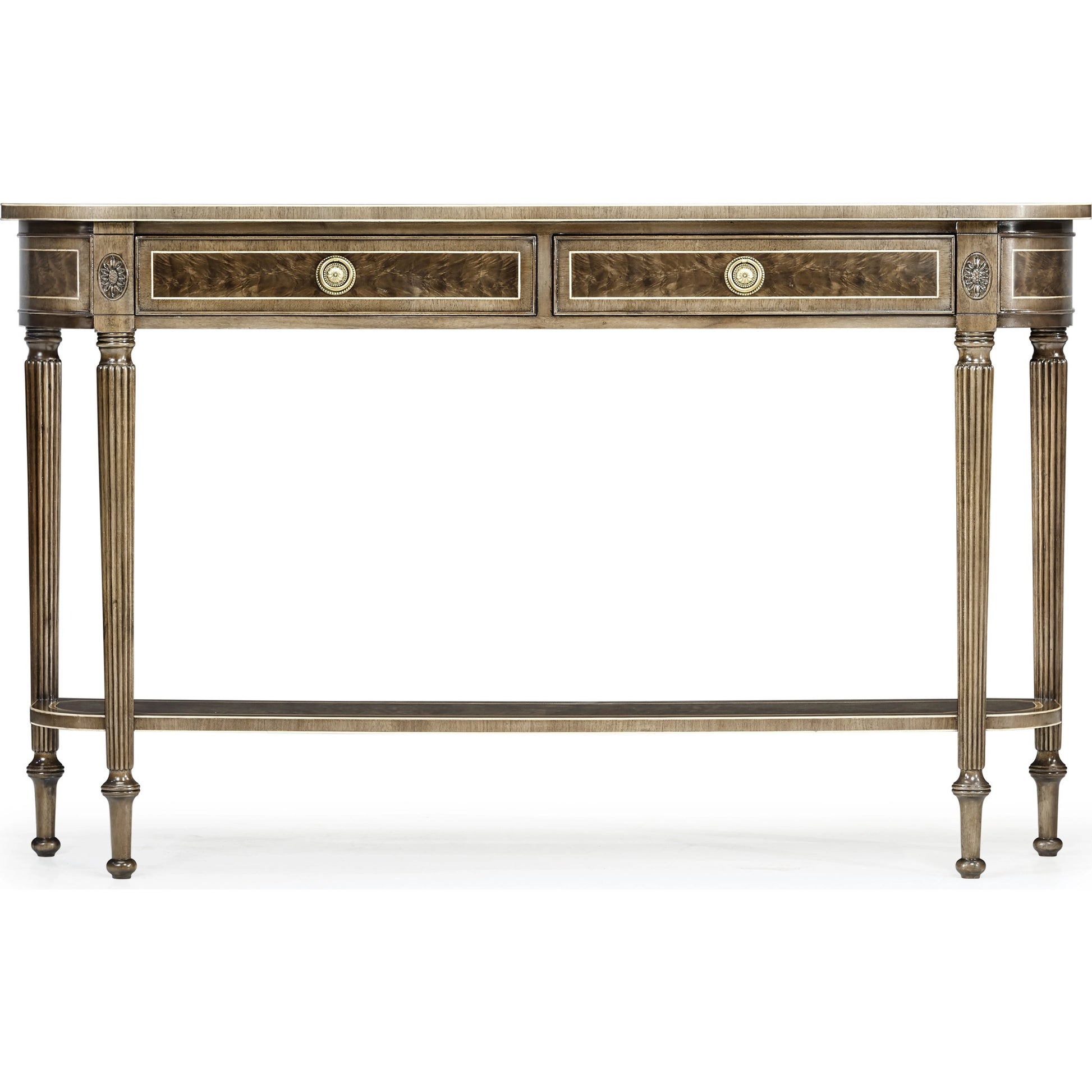 Buckingham Classic Regency Style Bleached Mahogany Console Table by Jonathan Charles in brown and bleached mahogany. Made from acacia in a traditional style.